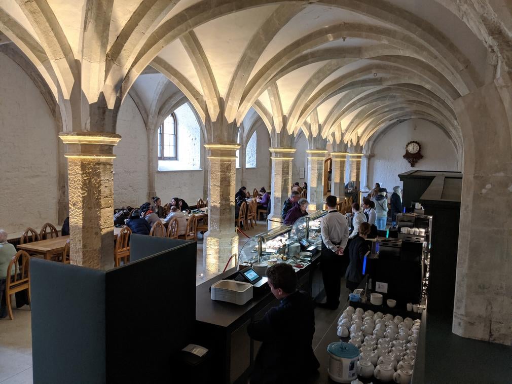 View of the service area and seating in the Undercroft Café