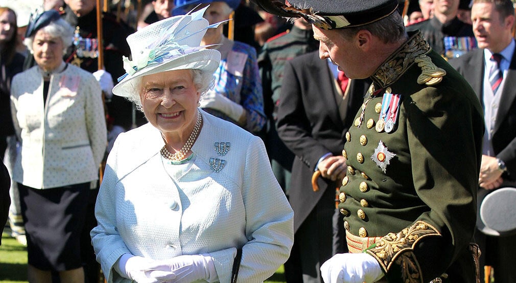 Queen Elizabeth II at a garden party at the Palace of Holyroodhouse