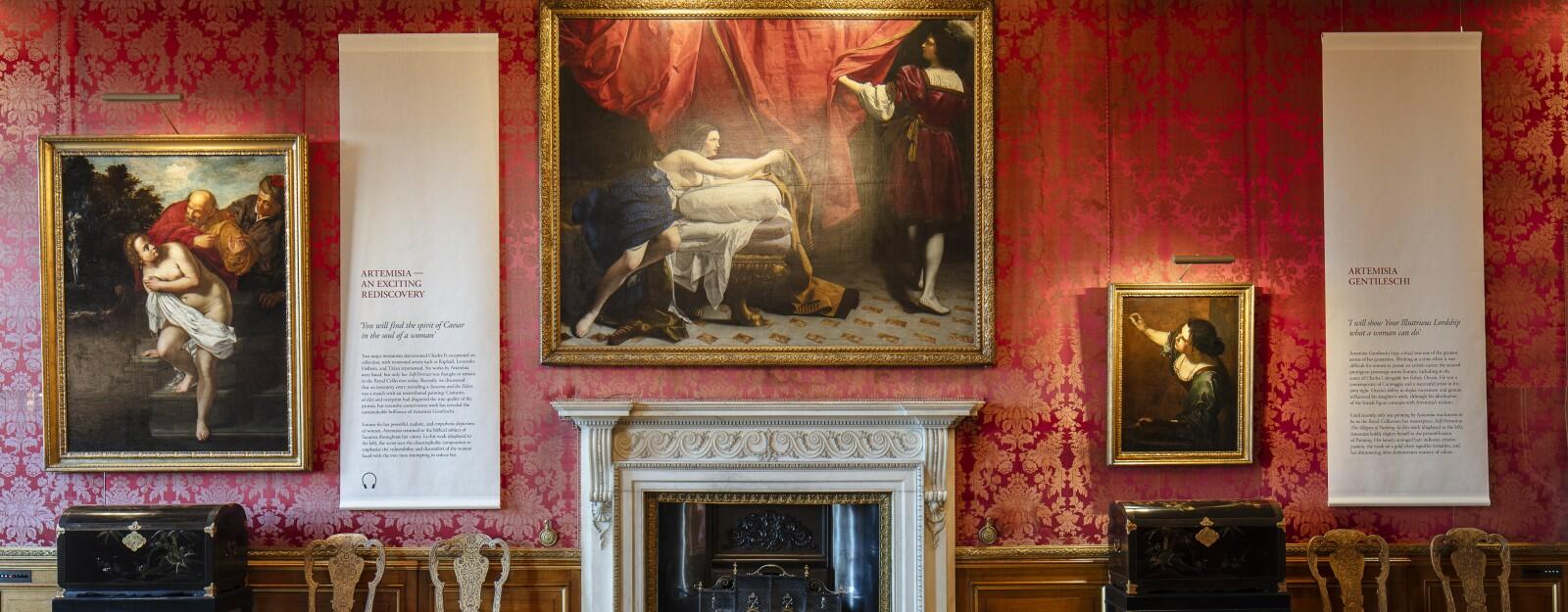 Display of paintings by Artemisia and Orazio Gentileschi in the Queen’s Drawing Room at Windsor Castle