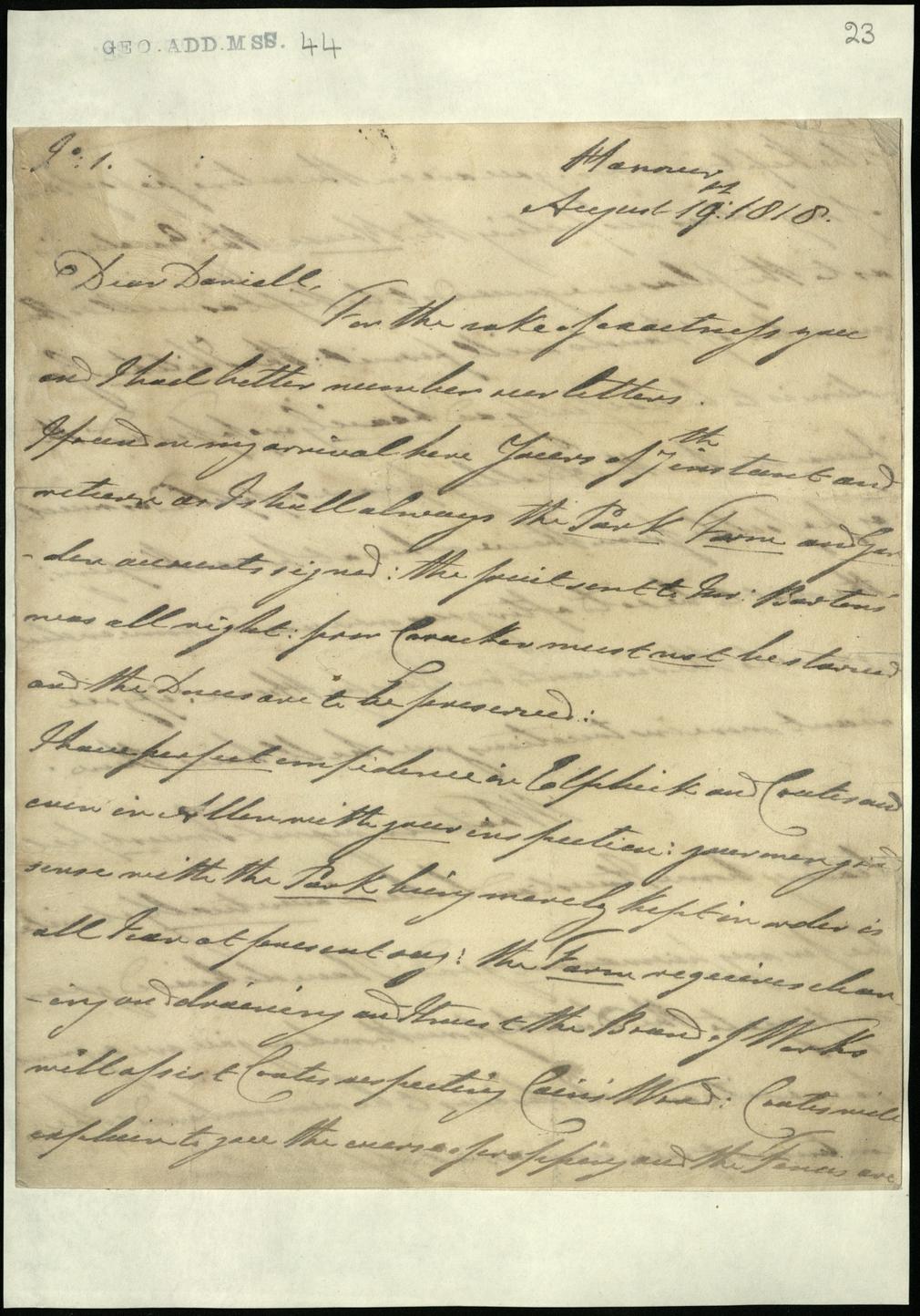 Letter from the Duke of Clarence to J.W.Daniell