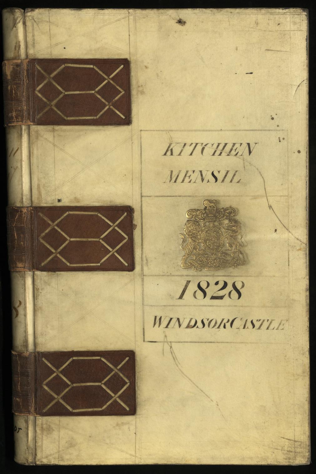 Vellum volume cover entitled Mensil Book