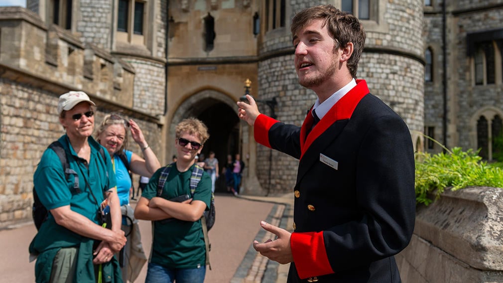 Windsor Castle warden with visitors