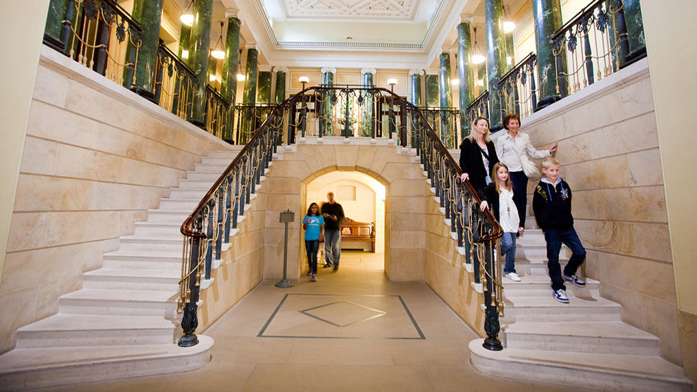 The steps leading to the exhibition level.