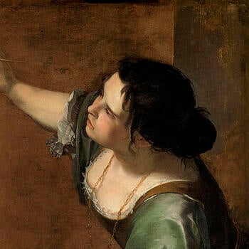 A painting of a woman painting a self portrait